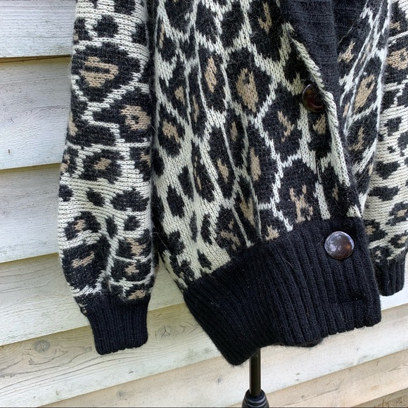 Vintage 80s Wool Mohair Blend Leopard Print Oversized Slouchy Cardigan Sweater - Picture 10 of 16